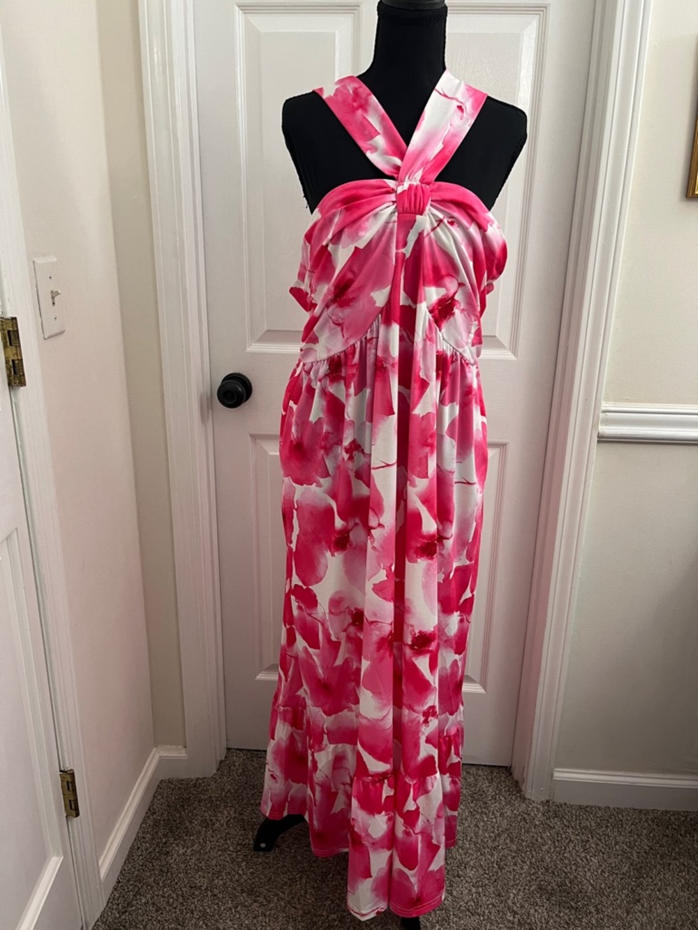 Grace Karin Hot Pink & White Floral Halter Dress